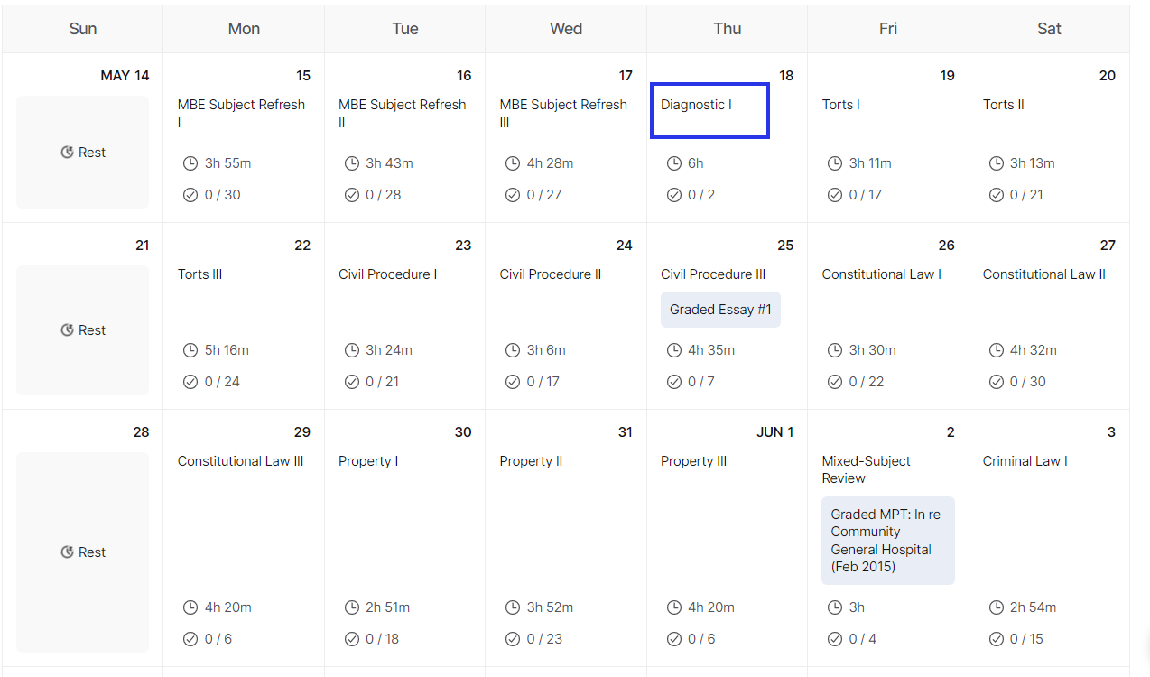 What is a diagnostic exam task in Quimbee Bar Review+?